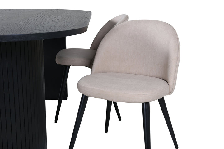 Venture Home Bianca Oval Dining Table - Black / Black Veneer+Velvet Stitches Chair - Black / Beige Fabric (Polyester linen )_4