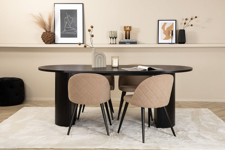 Venture Home Bianca Oval Dining Table - Black / Black Veneer+Velvet Stitches Chair - Black / Beige Fabric (Polyester linen )_4