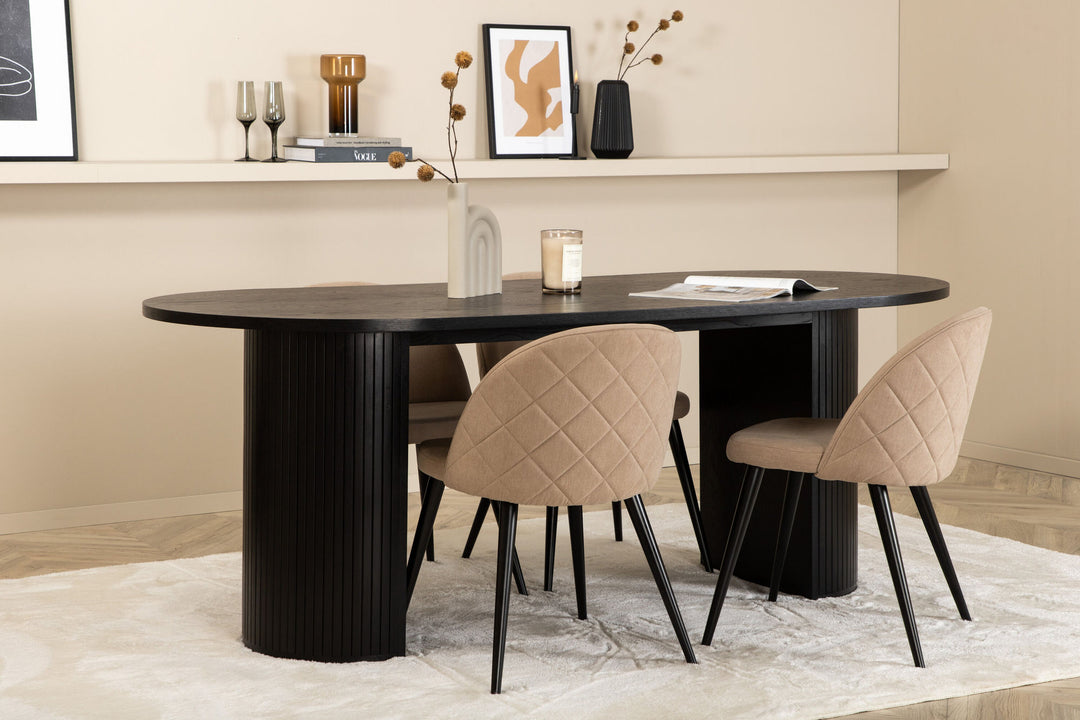 Venture Home Bianca Oval Dining Table - Black / Black Veneer+Velvet Stitches Chair - Black / Beige Fabric (Polyester linen )_4