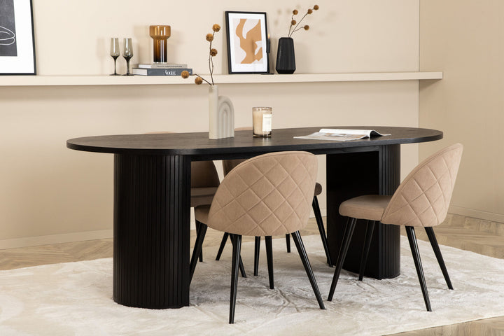 Venture Home Bianca Oval Dining Table - Black / Black Veneer+Velvet Stitches Chair - Black / Beige Fabric (Polyester linen )_4