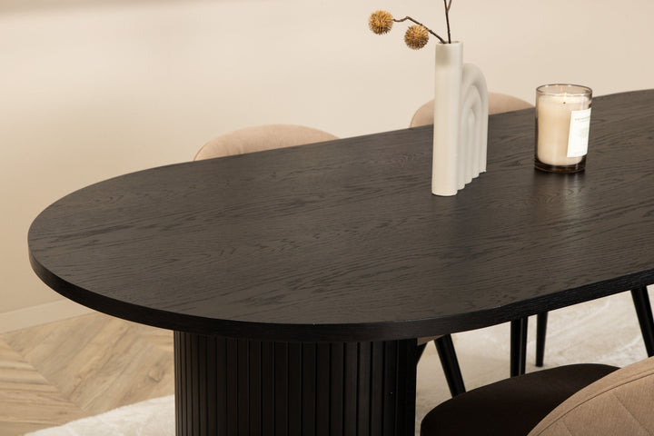 Venture Home Bianca Oval Dining Table - Black / Black Veneer+Velvet Stitches Chair - Black / Beige Fabric (Polyester linen )_4