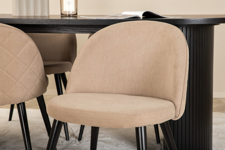 Venture Home Bianca Oval Dining Table - Black / Black Veneer+Velvet Stitches Chair - Black / Beige Fabric (Polyester linen )_4