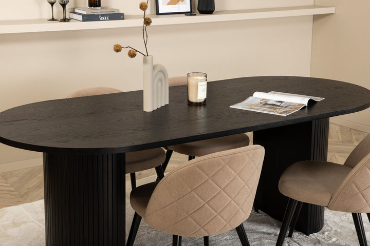 Venture Home Bianca Oval Dining Table - Black / Black Veneer+Velvet Stitches Chair - Black / Beige Fabric (Polyester linen )_4