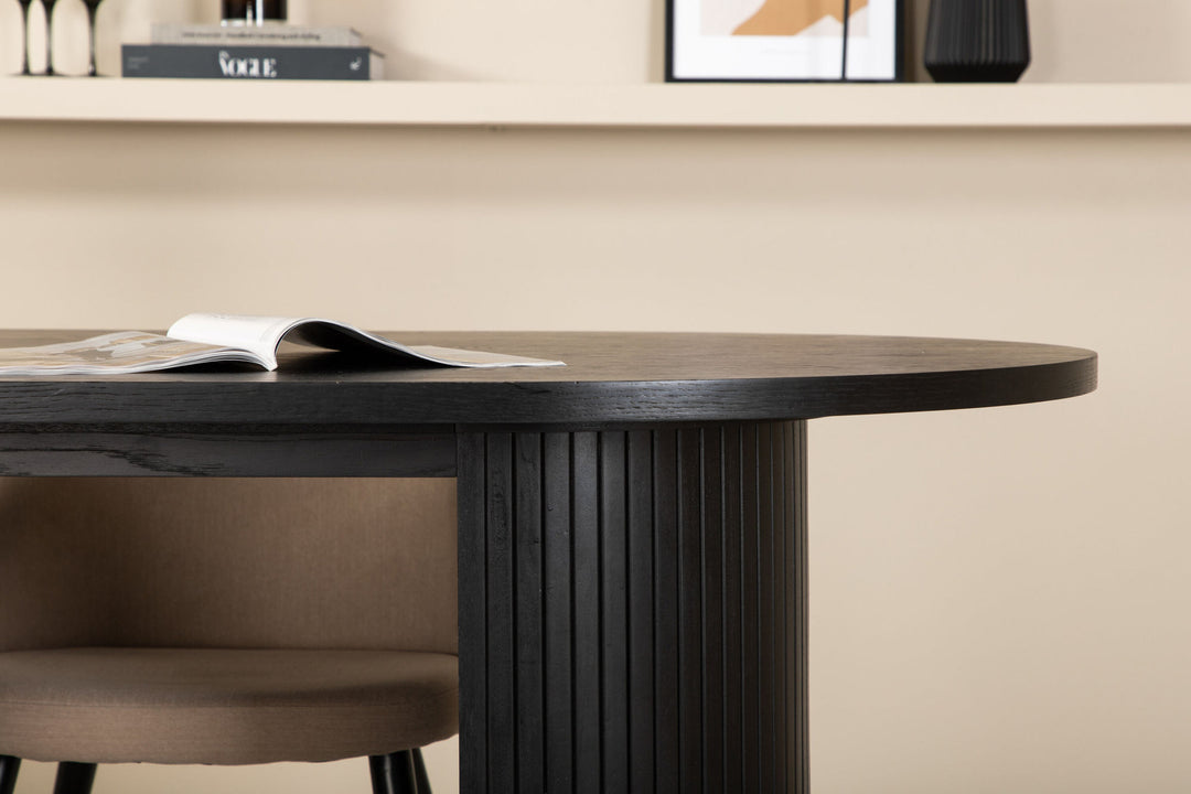 Venture Home Bianca Oval Dining Table - Black / Black Veneer+Velvet Stitches Chair - Black / Beige Fabric (Polyester linen )_4