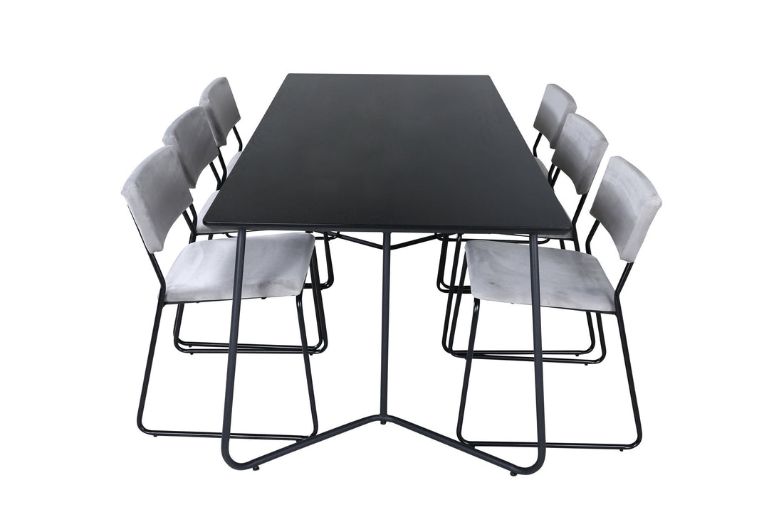 Venture Home Petra Dining Table - Black / Black Veneer+Kenth Chair - Black / Light Grey Velvet_6
