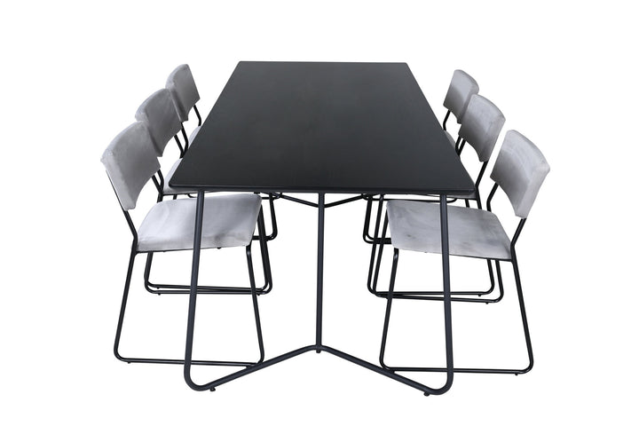 Venture Home Petra Dining Table - Black / Black Veneer+Kenth Chair - Black / Light Grey Velvet_6