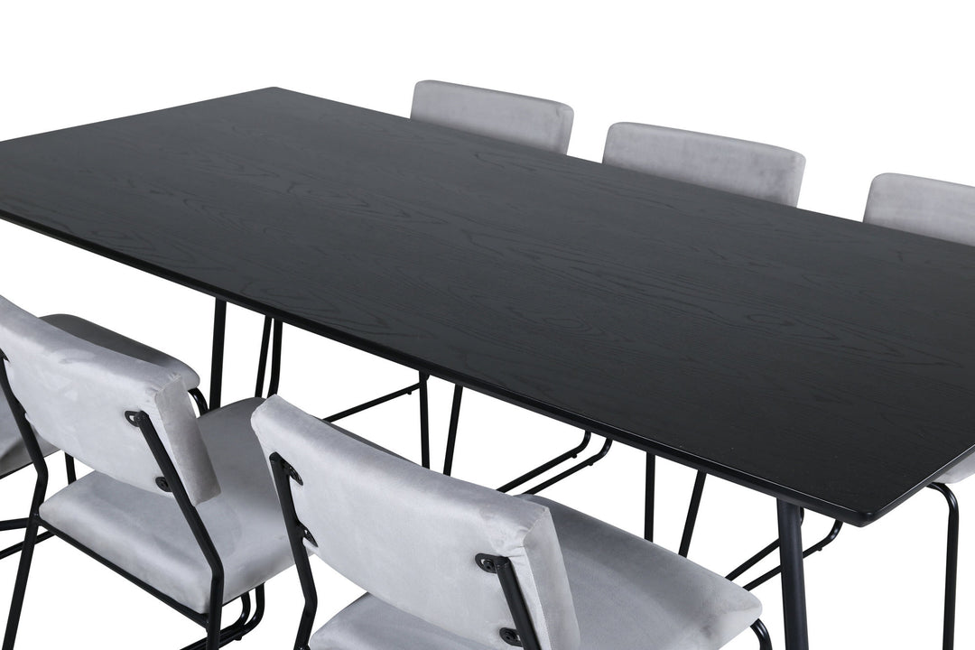 Venture Home Petra Dining Table - Black / Black Veneer+Kenth Chair - Black / Light Grey Velvet_6