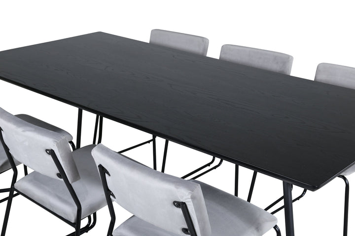 Venture Home Petra Dining Table - Black / Black Veneer+Kenth Chair - Black / Light Grey Velvet_6