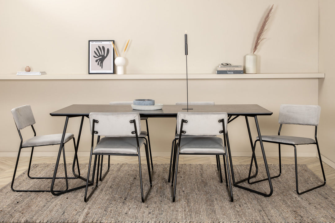 Venture Home Petra Dining Table - Black / Black Veneer+Kenth Chair - Black / Light Grey Velvet_6