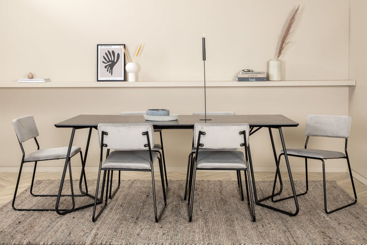 Venture Home Petra Dining Table - Black / Black Veneer+Kenth Chair - Black / Light Grey Velvet_6