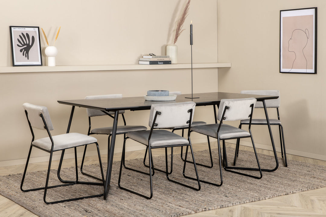 Venture Home Petra Dining Table - Black / Black Veneer+Kenth Chair - Black / Light Grey Velvet_6