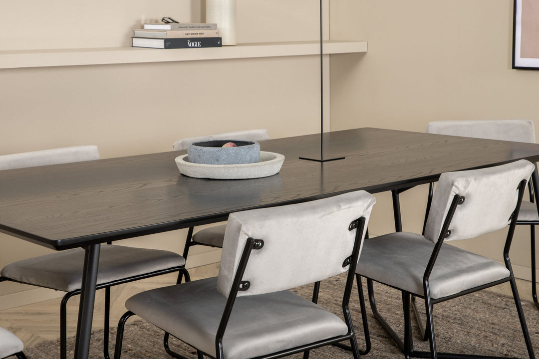 Venture Home Petra Dining Table - Black / Black Veneer+Kenth Chair - Black / Light Grey Velvet_6