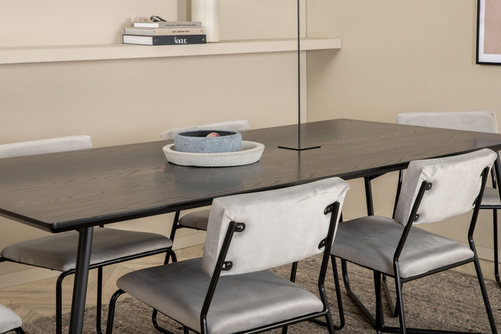 Venture Home Petra Dining Table - Black / Black Veneer+Kenth Chair - Black / Light Grey Velvet_6