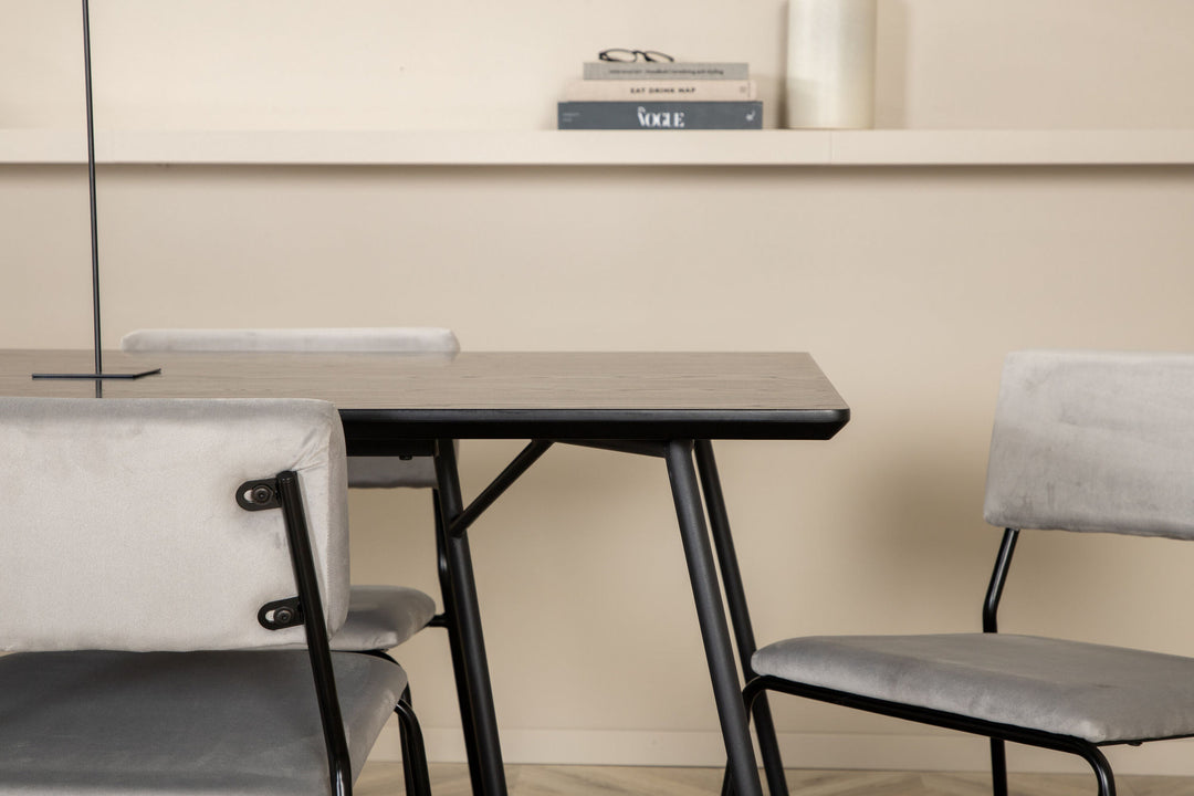 Venture Home Petra Dining Table - Black / Black Veneer+Kenth Chair - Black / Light Grey Velvet_6