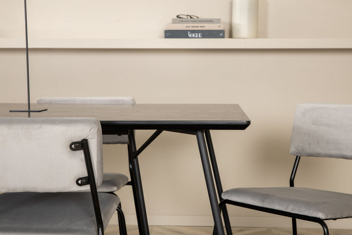 Venture Home Petra Dining Table - Black / Black Veneer+Kenth Chair - Black / Light Grey Velvet_6