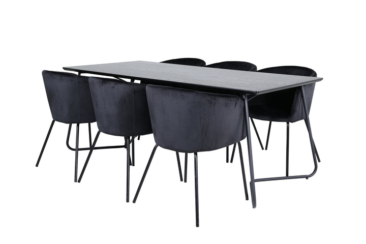 Venture Home Petra Dining Table - Black / Black Veneer+Berit Chair - Black / Black Velvet_6