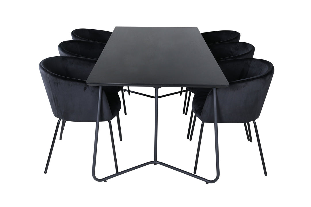 Venture Home Petra Dining Table - Black / Black Veneer+Berit Chair - Black / Black Velvet_6