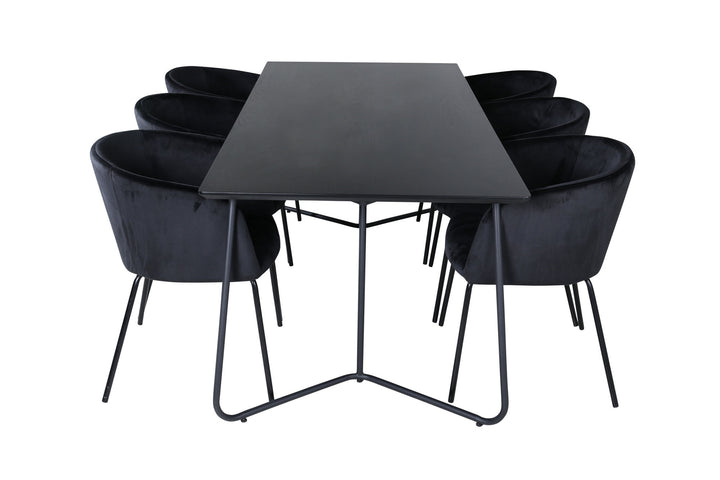 Venture Home Petra Dining Table - Black / Black Veneer+Berit Chair - Black / Black Velvet_6
