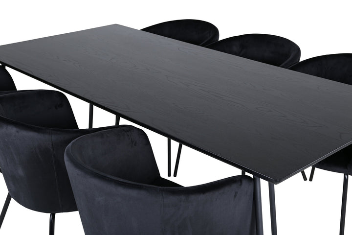 Venture Home Petra Dining Table - Black / Black Veneer+Berit Chair - Black / Black Velvet_6