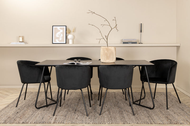 Venture Home Petra Dining Table - Black / Black Veneer+Berit Chair - Black / Black Velvet_6