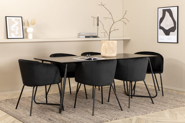 Venture Home Petra Dining Table - Black / Black Veneer+Berit Chair - Black / Black Velvet_6