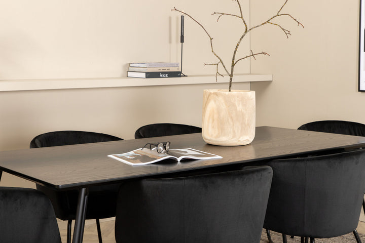Venture Home Petra Dining Table - Black / Black Veneer+Berit Chair - Black / Black Velvet_6