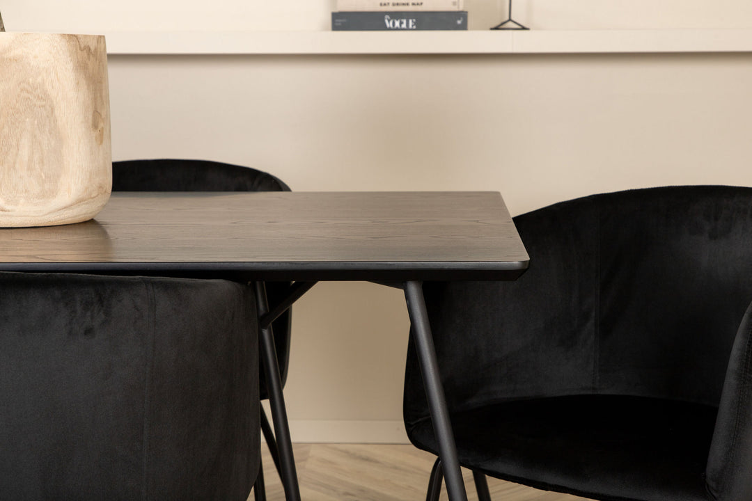 Venture Home Petra Dining Table - Black / Black Veneer+Berit Chair - Black / Black Velvet_6