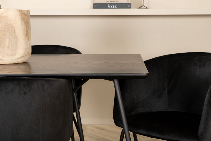 Venture Home Petra Dining Table - Black / Black Veneer+Berit Chair - Black / Black Velvet_6