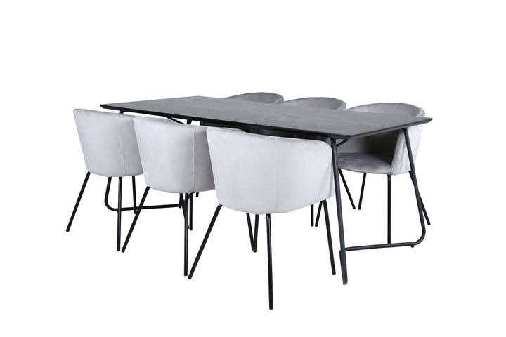 Venture Home Petra Dining Table - Black / Black Veneer+Berit Chair - Black / Light Grey Velvet_6