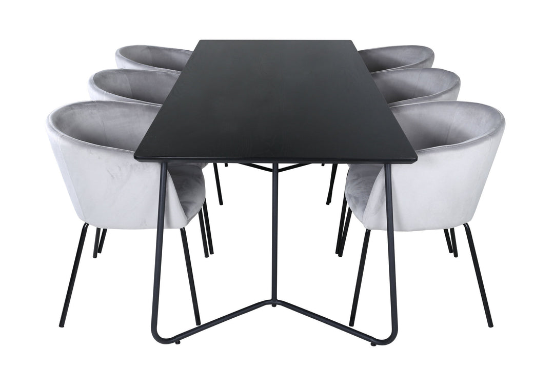 Venture Home Petra Dining Table - Black / Black Veneer+Berit Chair - Black / Light Grey Velvet_6