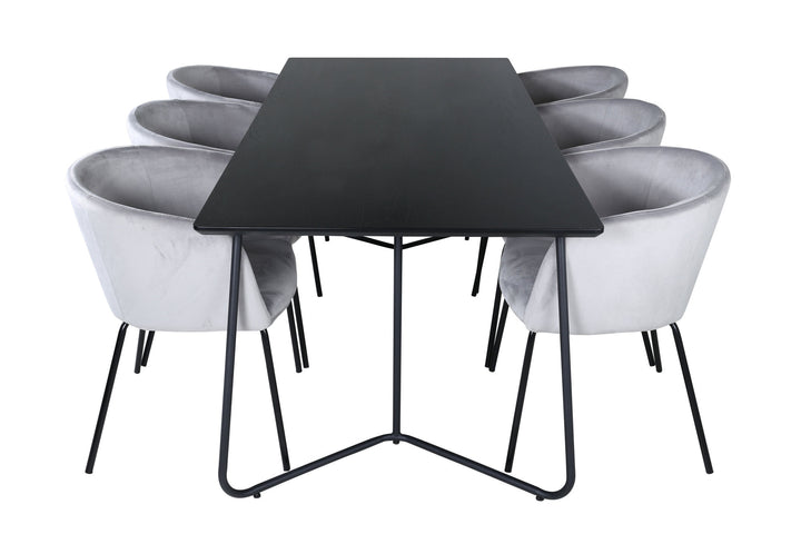 Venture Home Petra Dining Table - Black / Black Veneer+Berit Chair - Black / Light Grey Velvet_6
