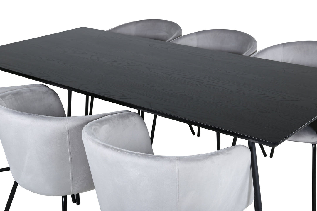 Venture Home Petra Dining Table - Black / Black Veneer+Berit Chair - Black / Light Grey Velvet_6
