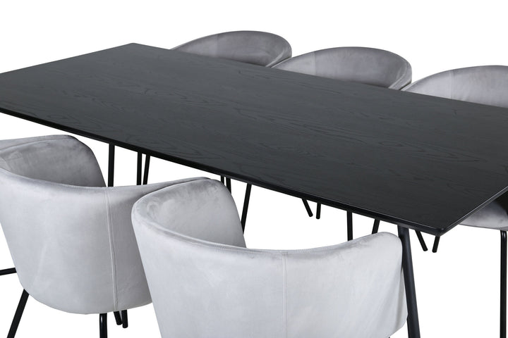 Venture Home Petra Dining Table - Black / Black Veneer+Berit Chair - Black / Light Grey Velvet_6