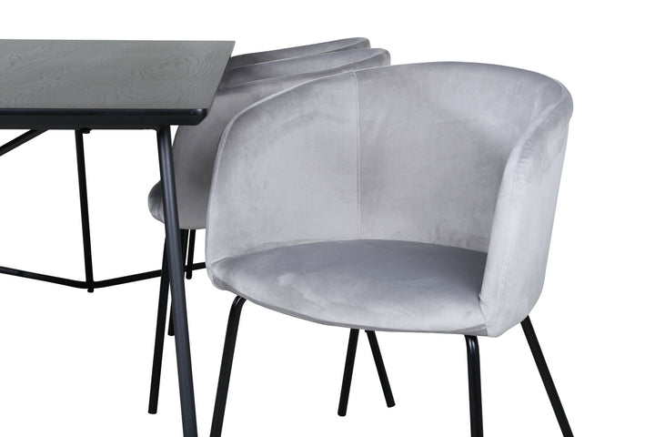 Venture Home Petra Dining Table - Black / Black Veneer+Berit Chair - Black / Light Grey Velvet_6