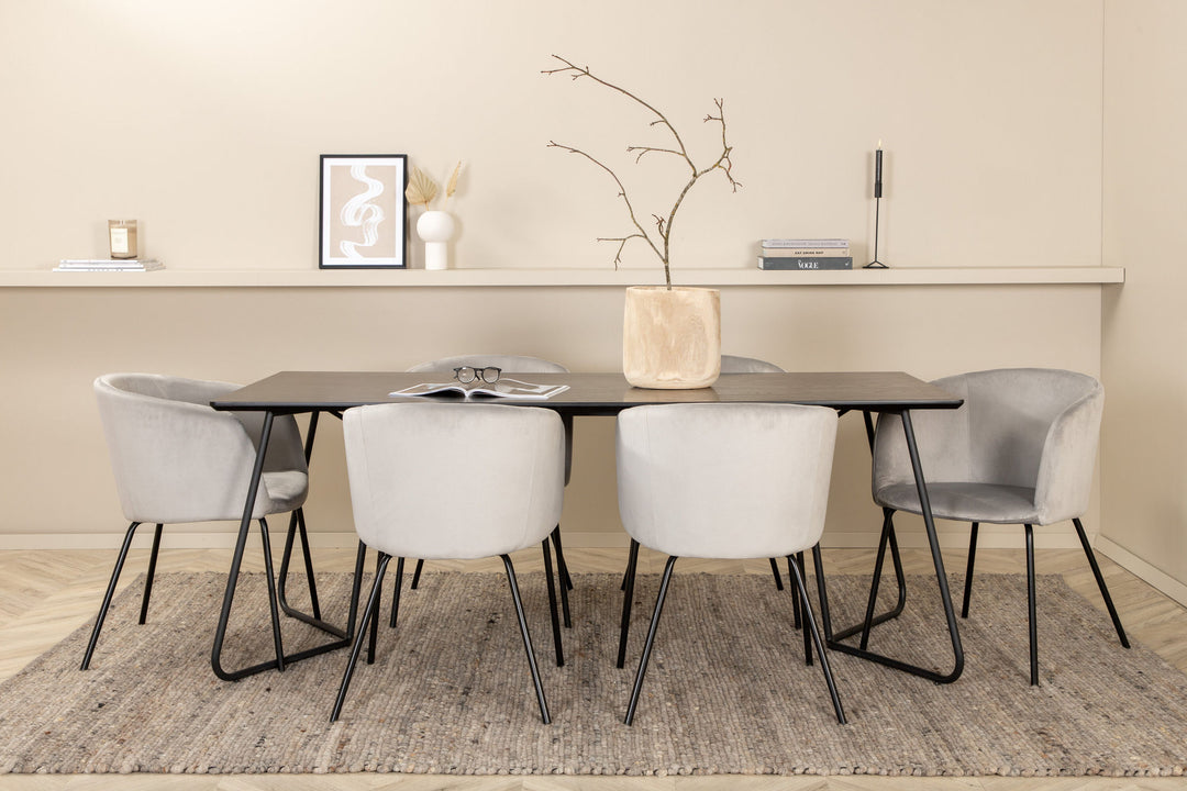 Venture Home Petra Dining Table - Black / Black Veneer+Berit Chair - Black / Light Grey Velvet_6