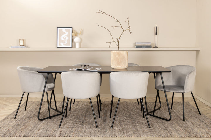 Venture Home Petra Dining Table - Black / Black Veneer+Berit Chair - Black / Light Grey Velvet_6