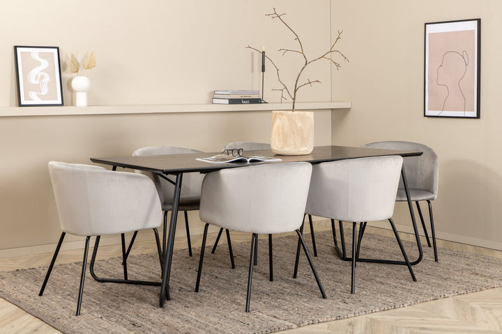 Venture Home Petra Dining Table - Black / Black Veneer+Berit Chair - Black / Light Grey Velvet_6