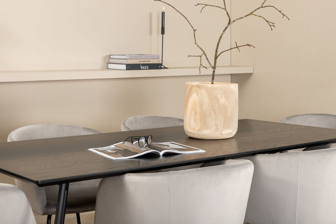 Venture Home Petra Dining Table - Black / Black Veneer+Berit Chair - Black / Light Grey Velvet_6