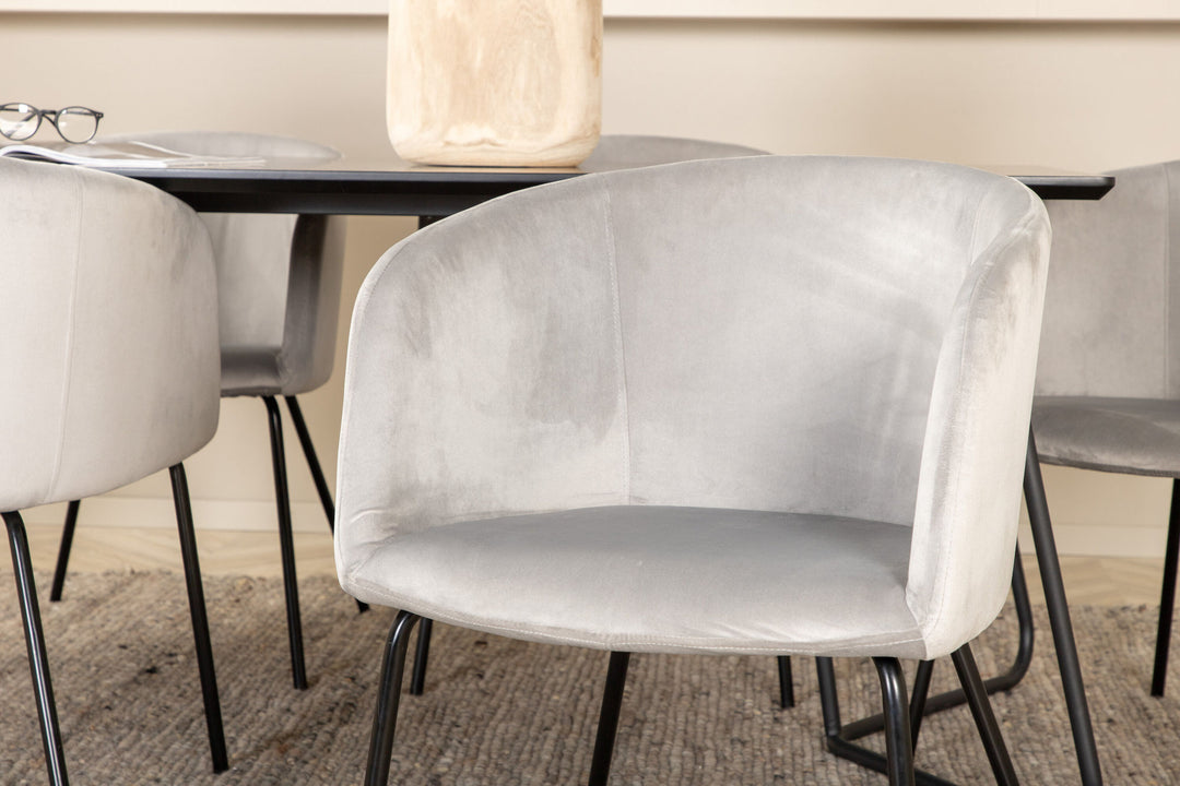 Venture Home Petra Dining Table - Black / Black Veneer+Berit Chair - Black / Light Grey Velvet_6