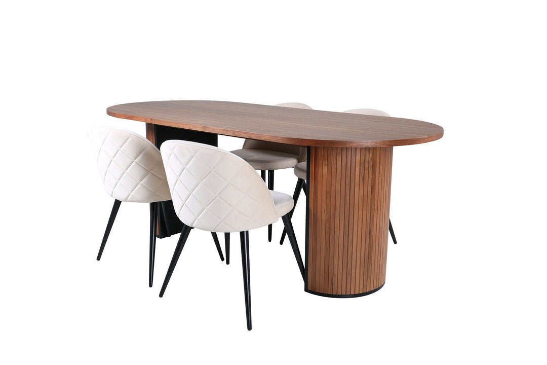 Venture Home Bianca Oval Dining Table , Walnut Black Veneer+Velvet Stitches Chair , Black Beige Velvet_4