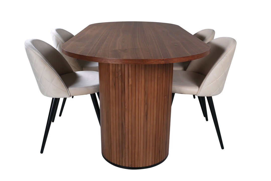 Venture Home Bianca Oval Dining Table , Walnut Black Veneer+Velvet Stitches Chair , Black Beige Velvet_4