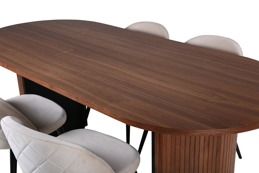 Venture Home Bianca Oval Dining Table , Walnut Black Veneer+Velvet Stitches Chair , Black Beige Velvet_4