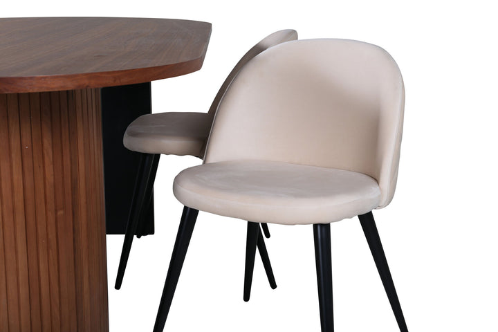 Venture Home Bianca Oval Dining Table , Walnut Black Veneer+Velvet Stitches Chair , Black Beige Velvet_4