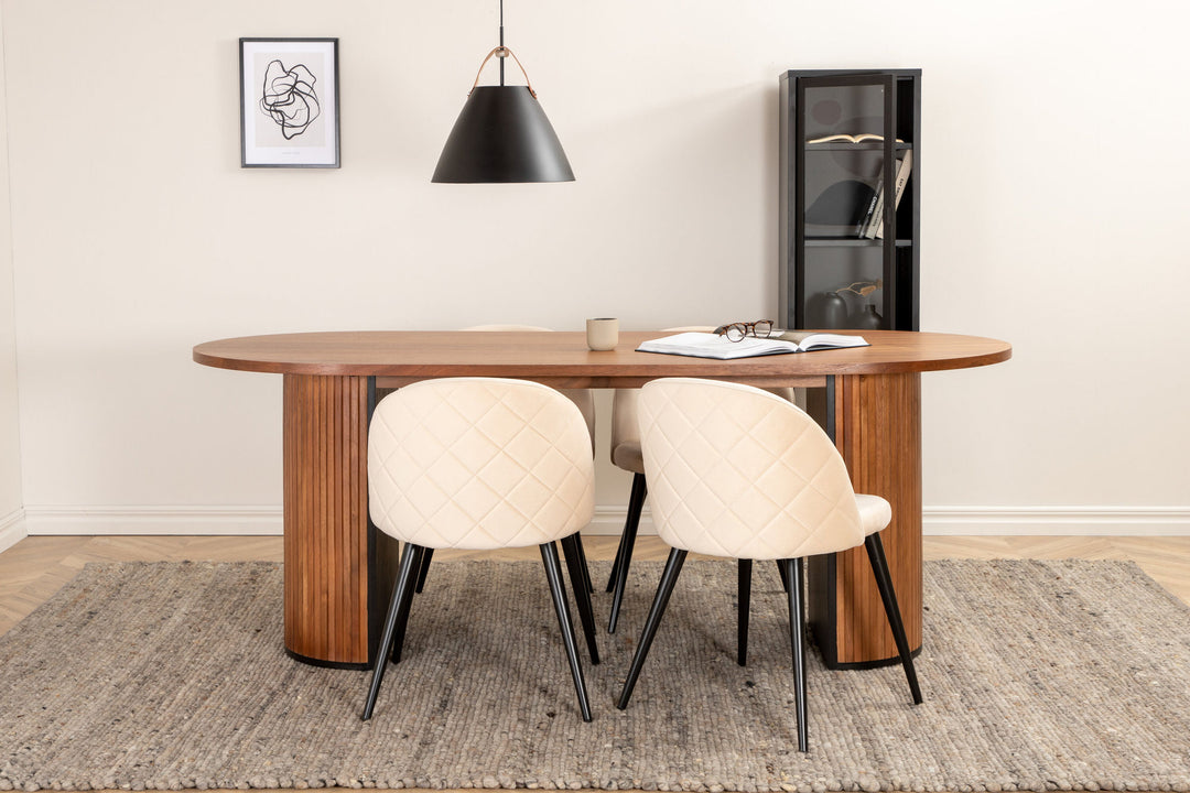 Venture Home Bianca Oval Dining Table , Walnut Black Veneer+Velvet Stitches Chair , Black Beige Velvet_4