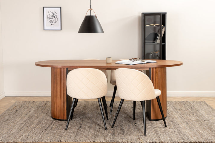 Venture Home Bianca Oval Dining Table , Walnut Black Veneer+Velvet Stitches Chair , Black Beige Velvet_4