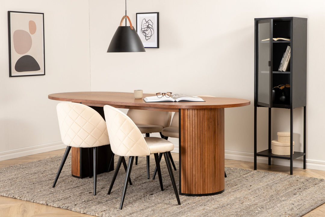 Venture Home Bianca Oval Dining Table , Walnut Black Veneer+Velvet Stitches Chair , Black Beige Velvet_4