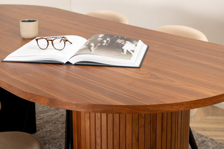 Venture Home Bianca Oval Dining Table , Walnut Black Veneer+Velvet Stitches Chair , Black Beige Velvet_4
