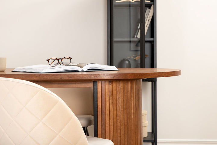 Venture Home Bianca Oval Dining Table , Walnut Black Veneer+Velvet Stitches Chair , Black Beige Velvet_4