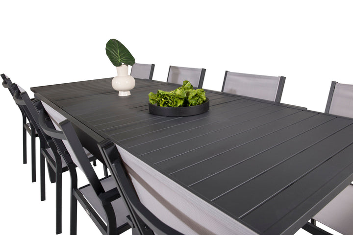 Venture Home Marbella Dining Table 160/240*100*H75 - Black+Copacabana Arm Chair (stackable) - Black Alu / Grey Textilene_8
