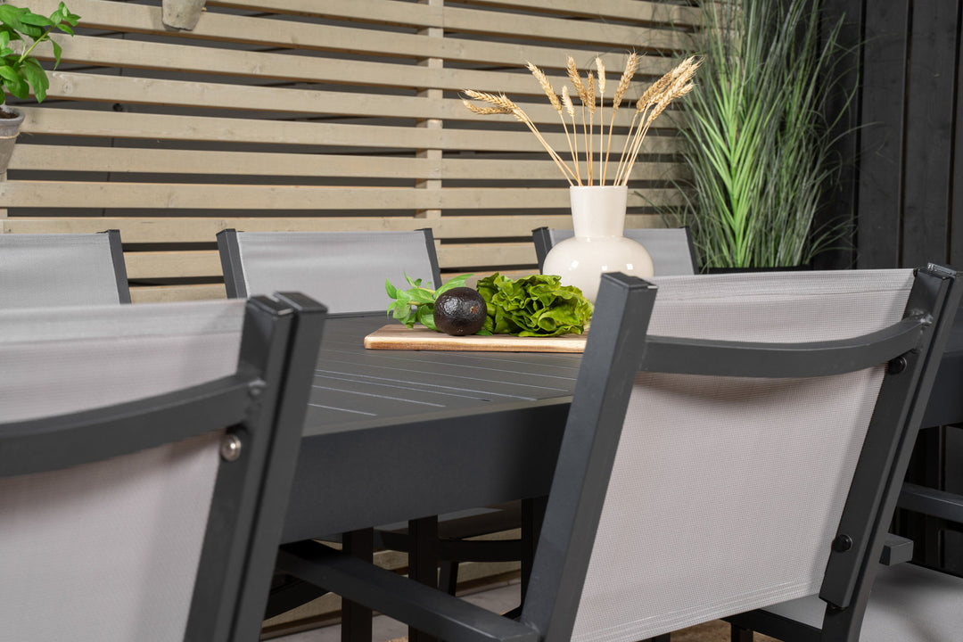 Venture Home Marbella Dining Table 160/240*100*H75 - Black+Copacabana Arm Chair (stackable) - Black Alu / Grey Textilene_8